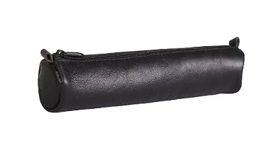 Clairefontaine 77019C - Une trousse ronde Age Bag en véritable cuir d'agneau 18,5 cm x 4 cm de diamètre, Noir