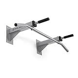 Barra para flexiones con distintas superficies de agarre diseñada para su anclaje en la pared mediante ocho puntos de sujección y con un soporte máximo de 350 kg.