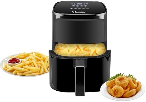 BEPER P101FRI051 Friggitrice ad aria calda, Friggi senza Olio 5 L, Display Touch, 8 Programmi, Regolabile fino 200°C, Timer 60 minuti, Spegnimento automatico, Nero