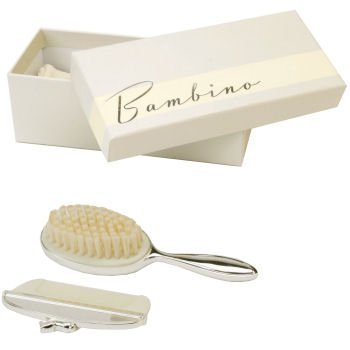 Bambino Baby Christening Gifts. Baby's Brush & Comb Set with Rocking Horse Icon