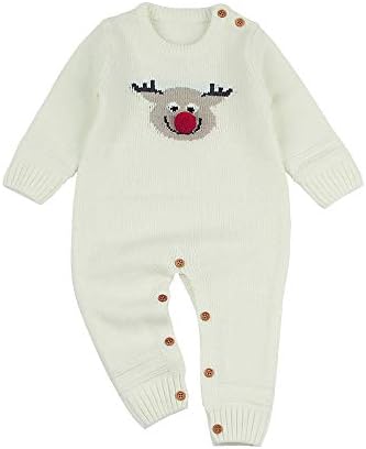 Christmas Universal Baby Romper Outfits KobayNewborn Infant Baby Long Sleeve Cartoon Christmas Knitted Jumpsuit Clothe for 0-2 Years
