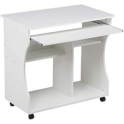 Yaheetech Meuble Bureau Informatique pour Ordinateur à roulettes avec Grand Support Clavier Coulissant, 4 étagères Blanc