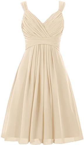 HWAN Women's V Neck Chiffon Straps Bridesmaid Dress Short Prom Gown