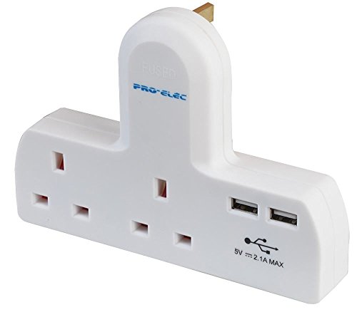 PRO ELEC - 2 Way Multi-Plug Adaptor with Dual USB Ports New
