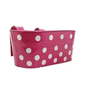 PLANTERS Dotted Oval Metal Hanging Flower Pots for Railing Balcony Home, Office and Garden Decoration (Pink, Pack of 1)