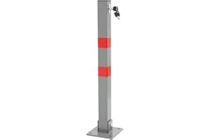 ECD Germany 1 x Poteau de Parking Carré Rabattable - Hauteur 67 cm - 3 Clés - en Acier - Barrière Borne de Stationnement Repliable - Matériel de Fixation Inclus - Bandes d'Avertissement Rouges