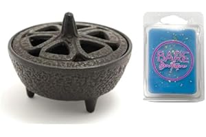 BARE BOUTIQUE Cast Iron Wax Melter For Log Burner with Starry Night Wax Melt Clamshell. Log Burner Accessories, Stocking Filler. Doubles as Incense Burner. Wood Burner Accessories, No Flame Wax Melter.…