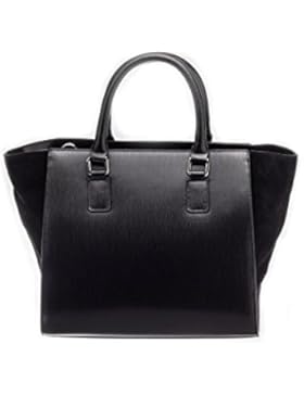 Zero Damen Handtasche, Leder Schultertasche Schwarz