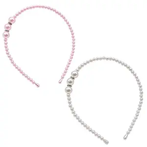 El Regalo 2 PCs Pink & White Pearls Hairbands for Girls/ Teens/ Women | Bridal Headpieces Women Girls Pearls Hair Accessories