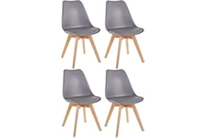 Millhouse Dining Chair with Natural Wood Legs and Cushioned Pad, Contemporary Design for Office, Lounge, and Kitchen (Grey, Set of 4)