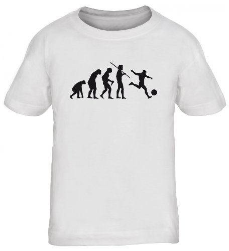Shirtstreet24, EVOLUTION FUSSBALL, EM WM Sport Kinder Fun T-Shirt , Größe: 152/164,weiß