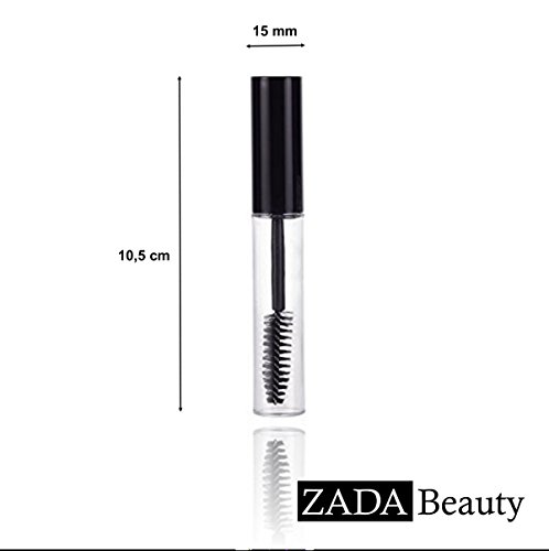 ZADA Beauty l Leere Mascara Tube l Wimpernbürste l Transparent l Empty Tube l Bottle l Container l Flasche l Rizinusöl l Leere Wimperntusche l 10 ml l Mascara Pinsel - 3