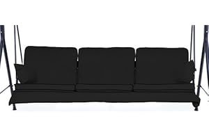 Gardenista Garden 3 Seater Swing Seat Cushion | Water Resistant Outdoor Hammock Replacement Bench Pad 112x56cm | Soft and Comfy Canopy Swing Seat Cushions with Back | Easy to Clean (Black)