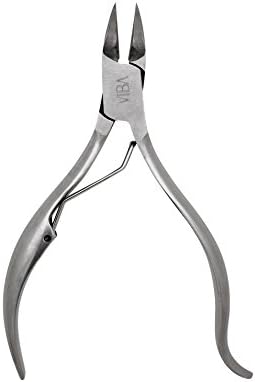 Viba Professional Stainless Steel Toenail Nippers for Thick/Ingrown Nails. Suitable for Podiatrists. Ultra-Thin, Curved Cutting Jaw with Safety Cap. Hook Handle, Wire Spring with Roller (Shiny Chrome)