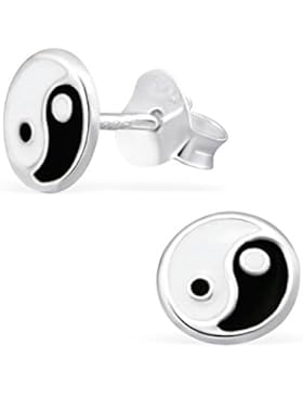 Kinder Silber Ying und Yang Bunter Ohrstecker mit Epoxy