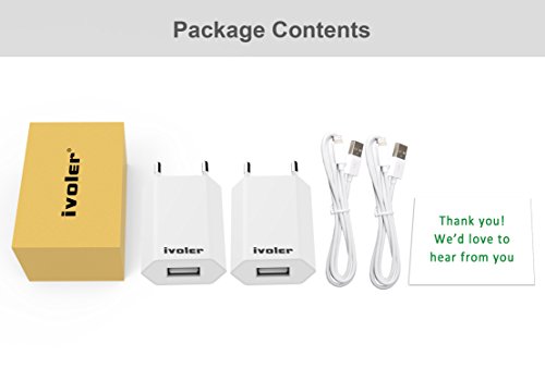 [2 Pack] iVoler Super Mini Caricatore da Muro (1A) con Cavo USB (1m) per Ricarica e Trasferimento Dati per iPhone X, 8, 8 Plus, 7, 7 Plus, 6s Plus, 6s, 6 Plus, 6, SE, 5s, 5c, 5, iPad mini / Air,iPod Nano / Touch, Ultra Compatto Caricabatterie USB Alimentatore Caricatore da Parete per iPhone, iPad, Samsung Galaxy, Huawei,ASUS, LG, HTC, Sony,Motorola,Tablet, Smartphone e gli altri dispositivi USB. - Bianco