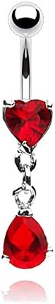 HBJ Unisex Bananabell Belly Button Piercing Heart Tear Stainless Steel Zirconia 1.6mm x 10mm NSR1005