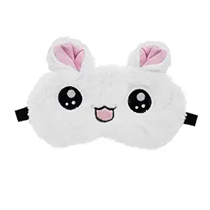 Jenna Cute Fur Sleeping Eye Shade Mask Cover for Insomnia, Meditation, Puffy Eyes and Dark Circles Kitty White