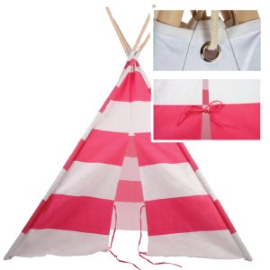 pink and white striped teepee