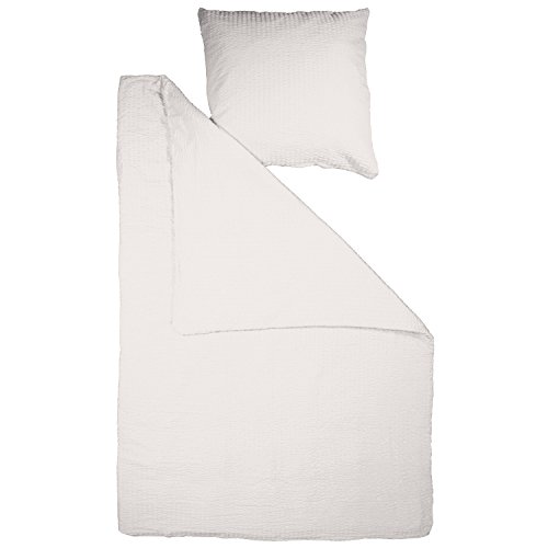 Beautissu® 2tlg. Seersucker Bettwäsche 135×200 cm Decke und 80×80 cm Kissen-Bezug + Set aus Microfaser weiß – Öko-Tex - 2