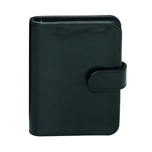 Bind 17501 - Systemplaner A7 aus FINEtouch-Lederimitat, Schwarzer Timeplaner, Mappe ca. 14 x 11, 5 x 3 cm, Kalendermappe mit Systemeinlage mit Kalender 1 Woche=2 Seiten, Planer mit Druckverschluss