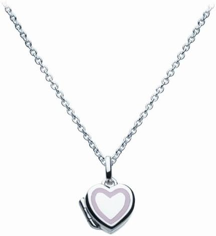 Kit Heath Girl's Sterling Silver and Enamel Pink Heart Locket Necklace of Length 14 inch
