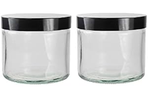 AVALON COSMETIC PACKAGING Avalon Clear Glass Jar with Black Lid 250ml ~ Pack of 2 ~ Refillable, Reusable, Perfect for Dry Food Storage, Candle Making, Preservation, Retro Sweets, and More