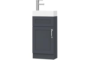 BELOFAY Crawley Grey 400mm Floor Standing Bathroom Vanity Unit With Basin - Laquered Cloakroom Vanity Unit with 1 Tap Hole Ceramic Basin and Soft Close Hinges with WASTE INCLUDED