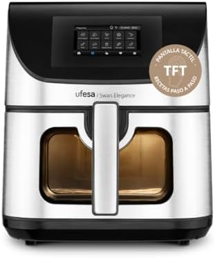 Ufesa Friggitrice ad Aria Swan Elegance 7,5L 2200W con Schermo Digitale Interattivo 4,3", App Intelligente, 10 Programmi, Finestra con Luce Interna e Tecnologia Air Pulse Ultra 360ºC con Doppia Resist