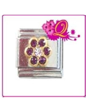 Quiges - 9mm Italian Style Charm Modul Edelstahl Zirkonia Blume für Italienische Armbänder