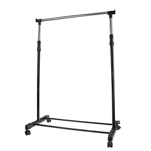 qobobo® Kleiderständer Rollgarderobe ausziehbar rollbar Garderobenständer Kleiderstange Wäscheständer Teleskopgarderobe Klappständer Wäschetrockner auf Rollen Kleiderstange mit Schuhablage, schwarz