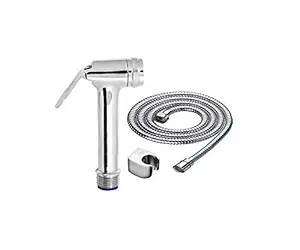 INDOROX Brass Health Faucet Toilet Jet Spray Shower with 1.5 Meter Flexible Hose & Wall Stand (Size: Standard, Silver)