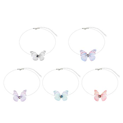 Preisvergleich Produktbild Hergon Schmetterling Schlüsselbein Kette, Mädchen Träume Tüll Simulation Schmetterling Halskette, Farbe transparent unsichtbare Hals Kette Schlüsselbein Kette