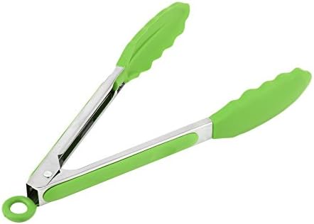 Silicone Kitchen Cooking Salad Serving BBQ Tongs Stainless Steel Handle Utensil - Green