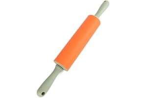 Guowall Mattarello Silicone, Mattarello in Silicone con Manici in Plastica Superficie Antiaderente (Arancia, 41cm)