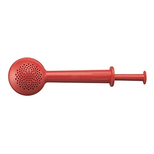 Bodum Bistro Tea Egg with Spring Loaded Plunger - For Leaves/Bags/Herbal Infusions - Red - Length 18cm