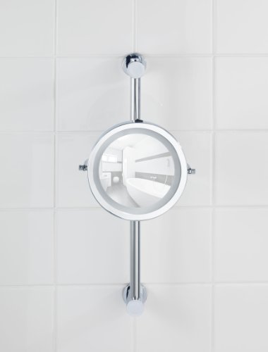 WENKO 20907100 Power-Loc LED Wandspiegel Carpi – Befestigen ohne bohren, Spiegelfläche ø 17.5cm, 500% Vergrößerung, Stahl, 25.5 x 50.5 x 23 cm, Chrom - 15