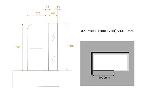 180° Schwenkbar, Platte Badewanne Duschwand, 6 mm, Mit Griff - 6
