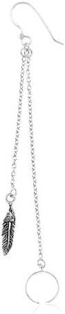 Izmit Sterling Silver Double Earring Chain and Feather Charm Pierced Earring Earring Cuff