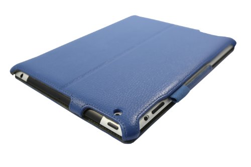 iPad 4 Hülle & iPad 3 Hülle | Smart Cover aufstellbar | Handschlaufe & Stylus-Halterung Luxus Leder für Apple Tablet 9 7 Zoll | Original Adento Marken-Design | Blau - 2