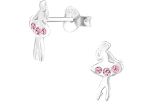 LA ROSA PRINCESA LRP - Bambini Orecchini Ballerinas Ballet 925 Argento Glitter Cristallos - Ballerina Orecchini Ballerina danzanti