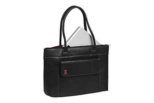 RIVACASE Tasche f  r Laptops bis 15 6    - Elegante Schultertasche f  r Damen aus hochwertigen PU-Leder und viel Stauraum - Schwarz