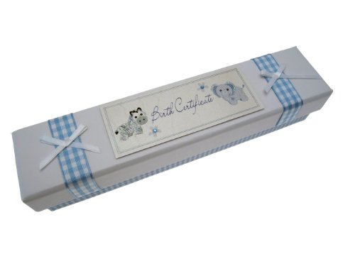 White Cotton Cards Baby's Birth certificate Holder (Blue)