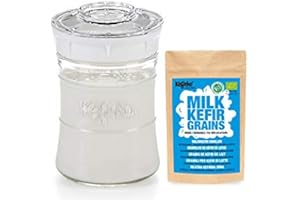 Kefirko Complete Milk KEFIR Starter Kit 848ml Jar with Organic Grains – Make Your own Probiotic Drinks at Home for Good Gut Health and Build Your Immunity. (White)