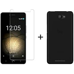TBOC Pack: Funda de Gel TPU Negra + Protector Pantalla Vidrio Templado para bq Aquaris U - bq Aquaris U Lite [5.0 Pulgadas]. Silicona Ultrafina Flexible. Resistente a Golpes Caídas Arañazos