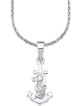 Amor Kinder-Kette mit Anhänger Anker Seepferd Mädchen 925 Silber rhodiniert Zirkonia weiß längenverstellbar 35...