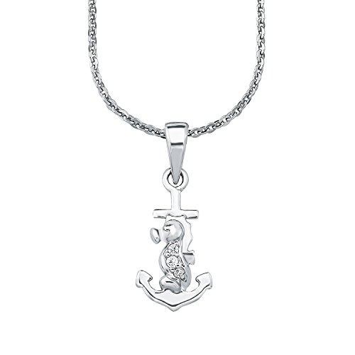 Amor Kinder-Kette mit Anhänger Anker Seepferd Mädchen 925 Silber rhodiniert Zirkonia weiß längenverstellbar 35+3 cm 555913