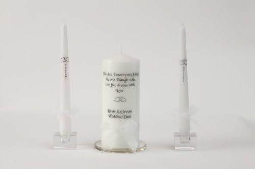 Personalised Unity Candle Set This Day I Marry For Wedding (White /Silver Ring)