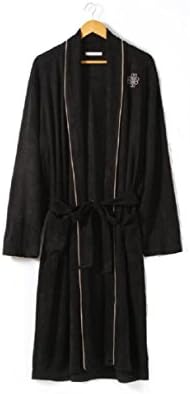 LIUDOUBathrobes Nightgowns Male Winter Men's Cotton Bathrobe Long Bathrobes , black , xxl