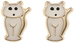 9ct Yellow Gold white enamel Kitty Cat Andralok stud earrings / Gift box